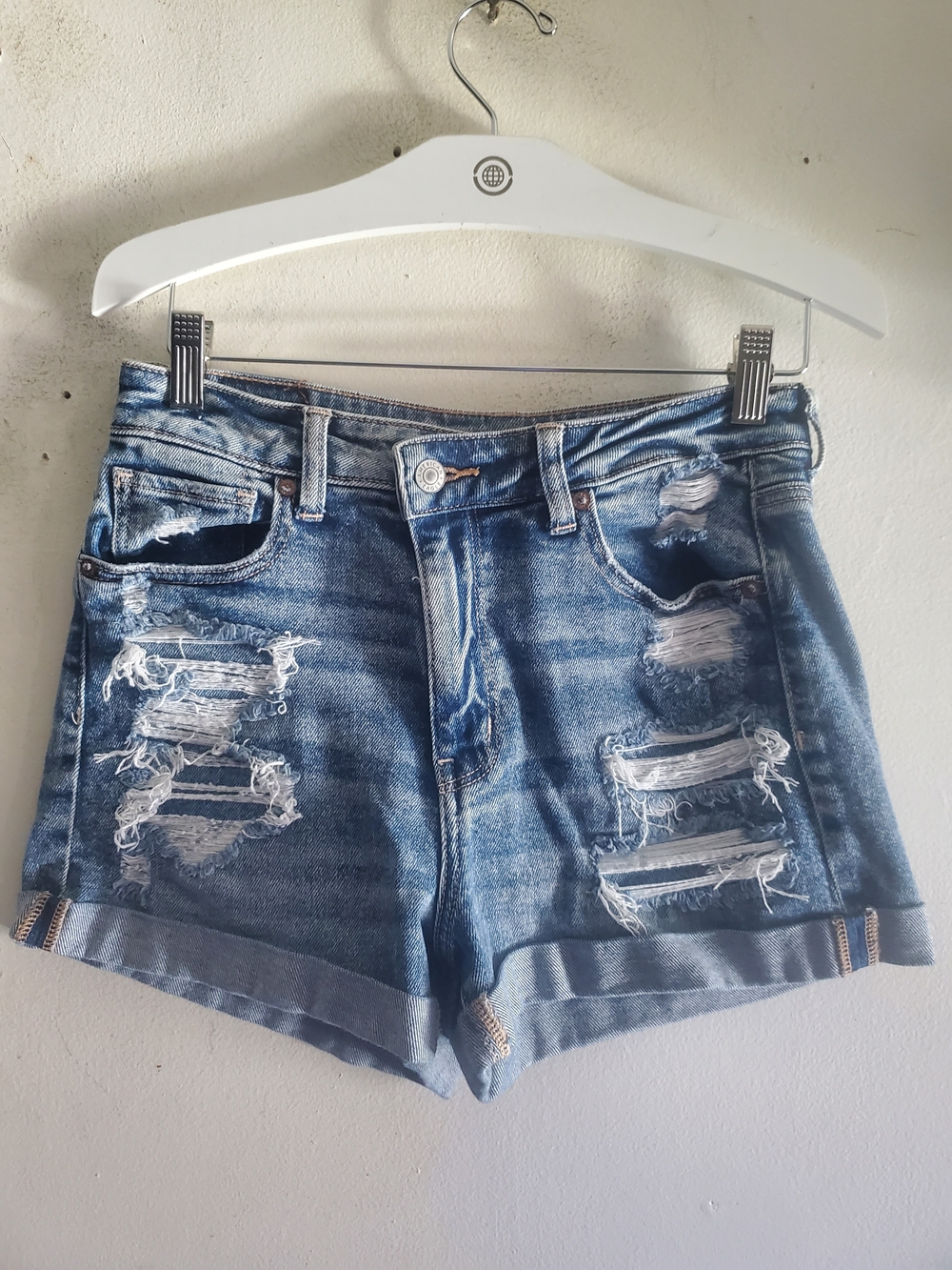 American Eagle Outfitters Distressed Light Blue Denim Shorts